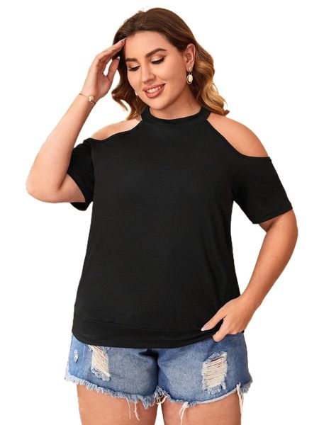

plus cold shoulder tee k1g4#, Black