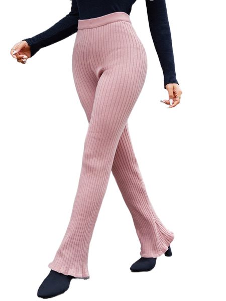 

flare leg ribbed knit pants e0aq#, White;black