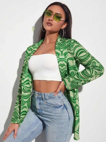 

lapel neck all over print single button blazer 22k0#, White