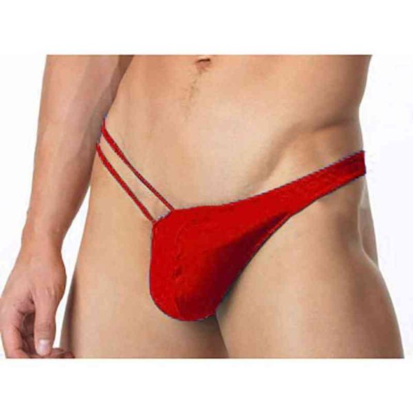 

double band design men's thong t-pants low-waist male g-string bulge pouch cute men's underwear jockstrap gay underwear w220324, Red;black