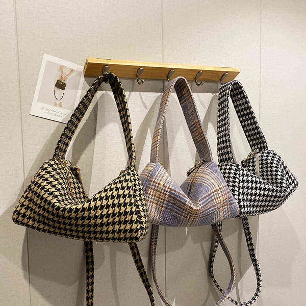 NXY Bolsas de noite Houndstooth Pano de lã macio pequeno ombro entre axil em axil com alça curta para mulheres 2022 Bolsas de inverno 220608