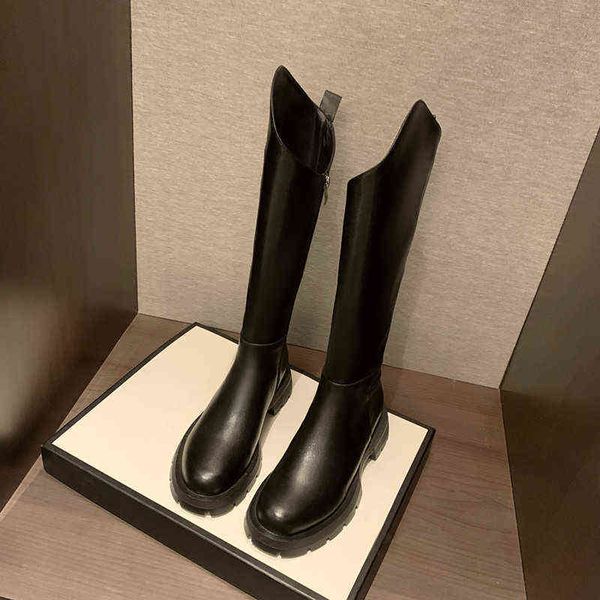 Botas plataforma de couro genuíno redonda nariz salto plano wome cor zíper de cores sólidas para mulheres botas mujer zapatos 220811