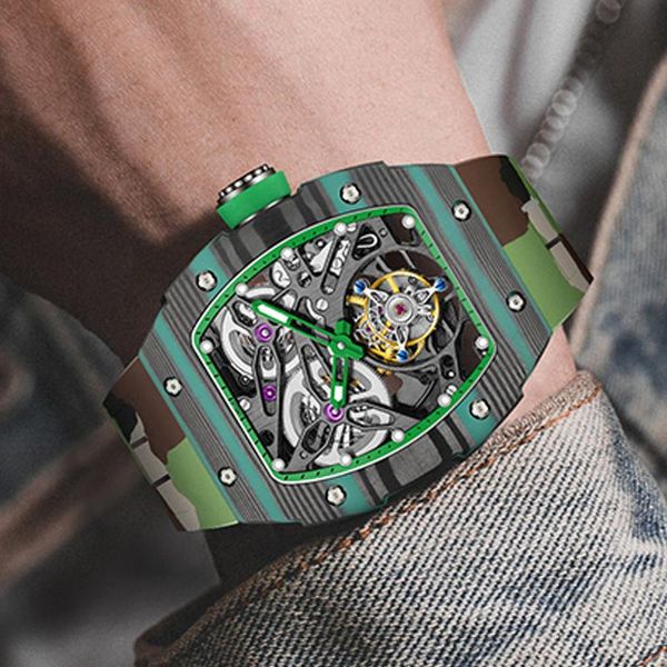 Designeruhr Armbanduhren Militär Tourbillon Uhren Herren HAOFA Luxusuhr Automatikwerk Saphir Wasserdicht Doppelantrieb SilikonbandWris