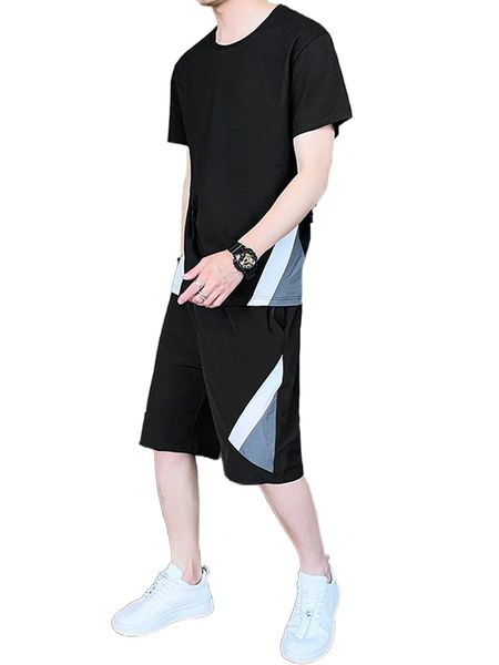 

men colorblock tee & shorts y4xp#, Gray