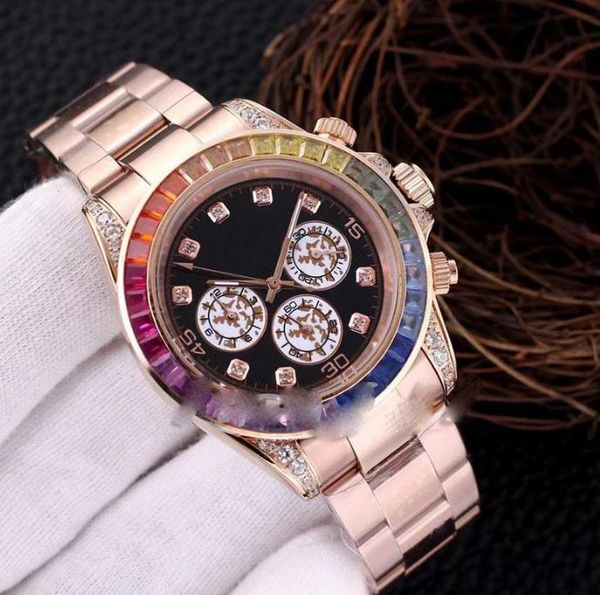 

mens automatic mechanical watches 40mm full stainless steel rainbow diamond bezel wristwatches swimming watch for men super luminous, Slivery;brown