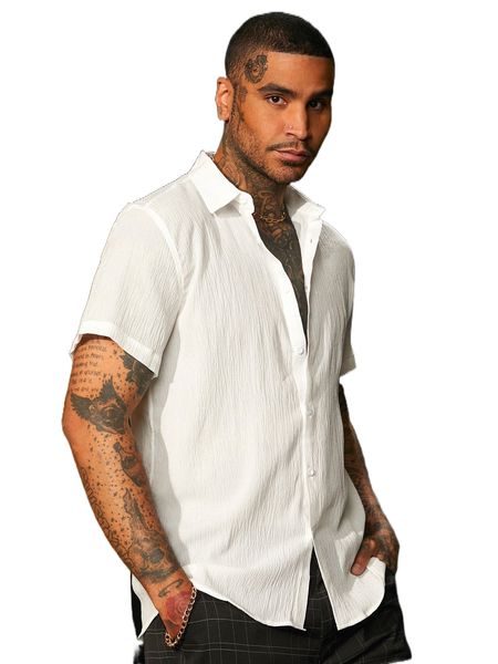 

men solid button front shirt q0au#, White;black