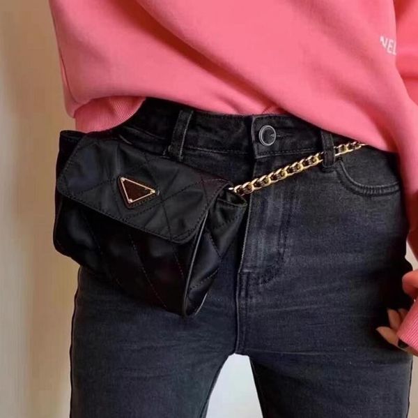 

fashion refinement triangle messenger bag solid color simple nylon chain single-shoulder bag designer luxury brand leisure wallet waist bags