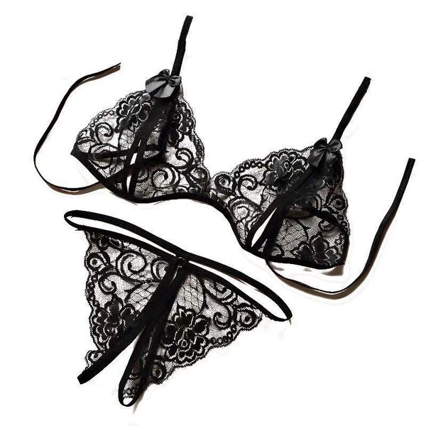 

women's costumes ladies underwear lace hollow out underwear sleepwear g-string lingerie erotic sets, Black
