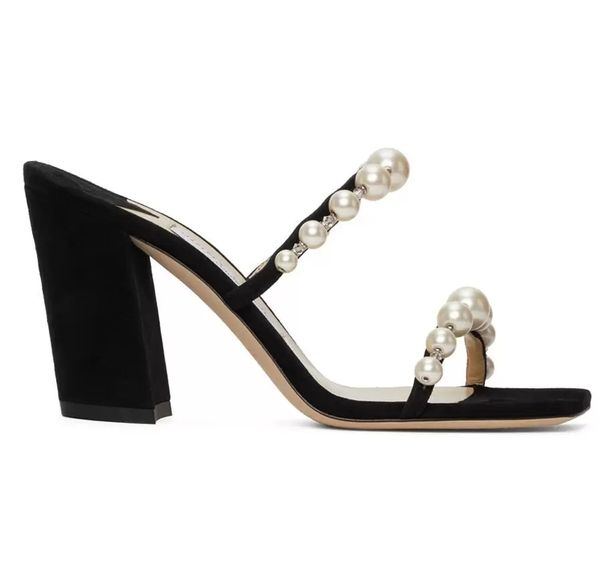 

luxury designer amara mules sandals shoes nude black open square-toe pearl strappy slip on slippers high heels party wedding dress eu35-43