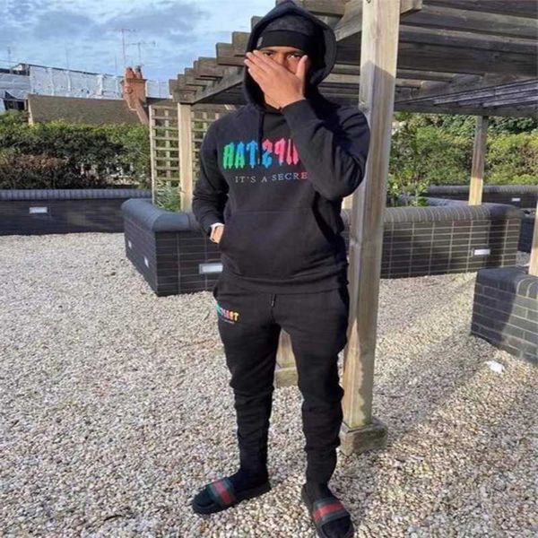 

2022 trapstar lamb wool embroidered sweatshirt decoded hooded tracksuit grey revolution medium men and women set, Black
