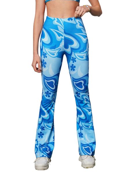 

heart print flare leg pants g0je#, Black;white
