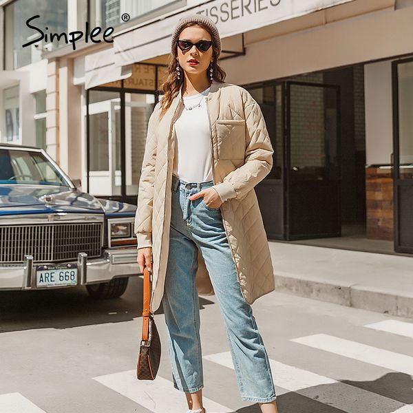 

long straight winter coat with rhombus pattern casual office ladies overcoat women khaki long sleeves zipper outerwear 201027, Black
