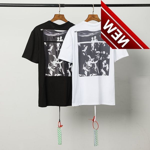 

50%discount mary chao brand off virgin oil painting print style crew neck short sleeve t-shirt men's and women's matching bottom s, White;black