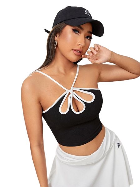 

contrast binding cut out front halter u4se#, White
