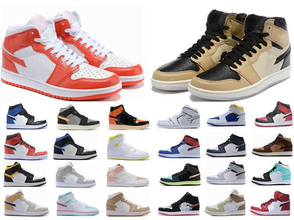 

2022 men women jumpman basketball shoes 1s high bordeaux prototype electro orange chicago hyper royal university blue bred patent mens, Black