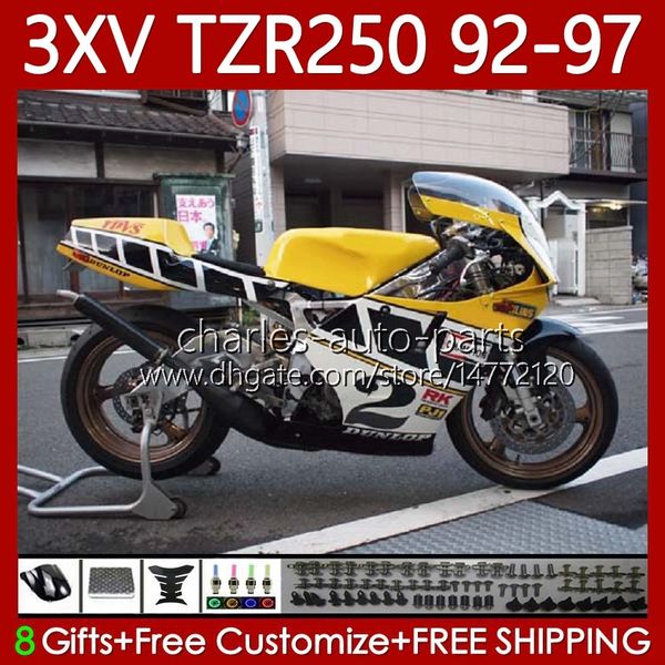 Fairings para Yamaha TZR 250 TZR250 R $ Amarelo Branco TZR-250 TZR250R 92 93 94 95 96 97 Corpo 117No.41 YPVS 3xV TZR250-R 1992 1993 1994 1996 1997 TZR250RR 92-97