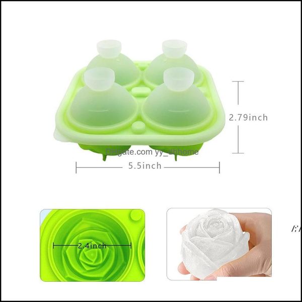 Mod di cottura Bakeware Cucina Sala da pranzo Bar Casa Giardino Rose Sile Vassoio per ghiaccio Forma di fiore Food-Grade Anti-perdite 4 Griglie Riutilizzabili Ice Cube Mo