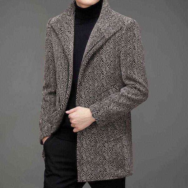 

men's wool & blends autumn / winter plus cotton thick woolen jacket casual youth mid-length coat long sleeve pattern m-3xl t220810, Black