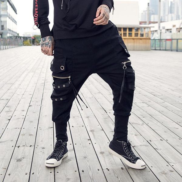 Calça masculina moda joggers masculino hip hop cargo y2k punk streetwear calça de moletom preto harém masculino masculino