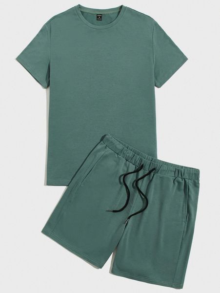 

men solid & track shorts set y6nu#, Gray