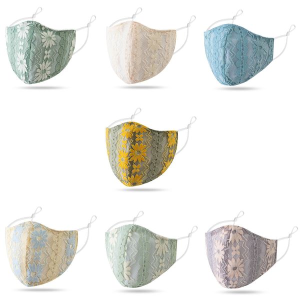 

womens washable cloth face masks flower embroidered dustproof lace mask with adjustable ear loops and individually wrap