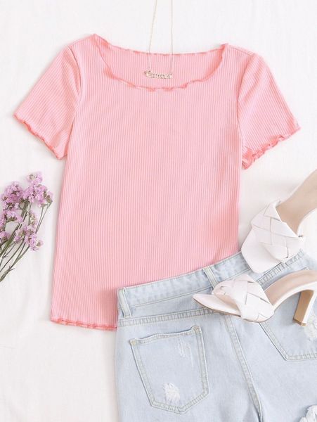 

lettuce trim rib-knit tee x4pf#, White