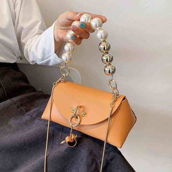 

shopping bags small women pu leather mini clutch purse pearl chain handbags for crossbody shoulder metal flap 220316