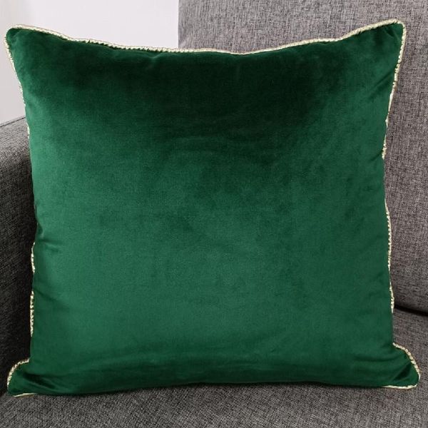 Kissen/Dekokissen Basic Solid Dark Green Plain Velvet Sofakissenbezug Home Decorative Throw Cushion Cover With Gold PaspelCushion/De