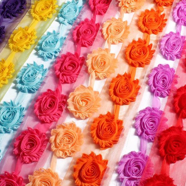 Декоративные цветы венки 1 Ярд 2.6 '' 15colors Искусственная мягкая розовая отделка потертая потертая шифоновая 3D ткань для женщин при Gate/Wedding