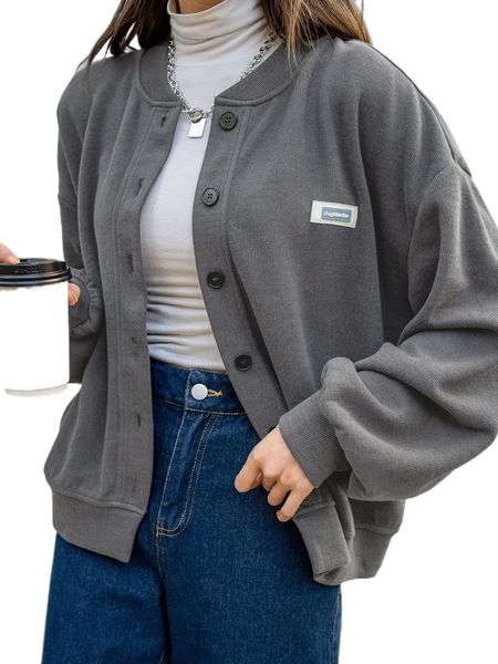 

dazy letter patched detail drop shoulder bomber jacket f3r5#, Black;brown