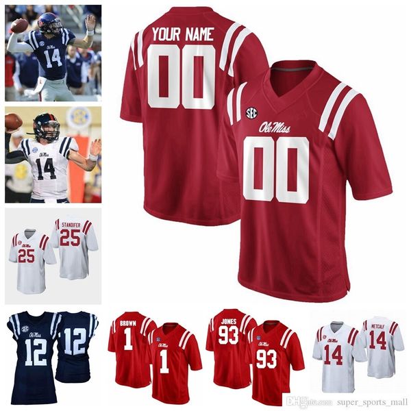 NCAA Custom Ole Miss Rebels Futebol Futebol Jerseys Eli Manning Jersey Donte Moncref Mike Mike Wallace Evan Engram Achie Camisola Costura