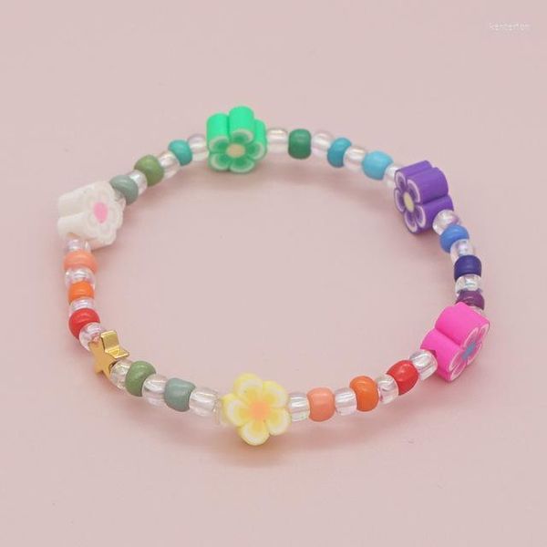 Perlenstränge 2022 Mode Ins Japan und Südkorea Böhmisches Armband Ethnische Windglas Hirseperle Mischfarbe Blume Weiche Keramik Kent22