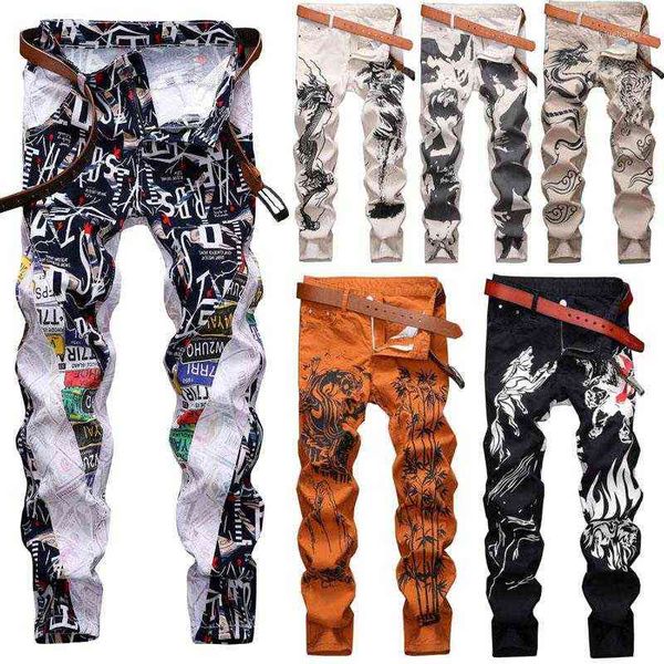 

men skinny jeans floral pant casual slim fit stretch denim jeans for, Blue