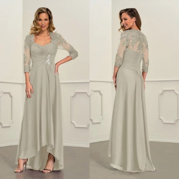 Chic Boho Abiti per la madre della sposa con giacca Abito da cerimonia nuziale in chiffon con applicazioni di pizzo Abiti da sera formali