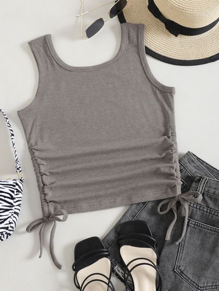 

drawstring side crop tank p0wp#, White