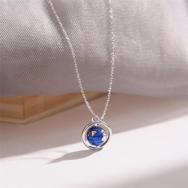 Collane con ciondolo Sole Memory Blu Drip Glaze Globe Art Creativo Colore argento Catena clavicola Collana femminile SNE510Pendant