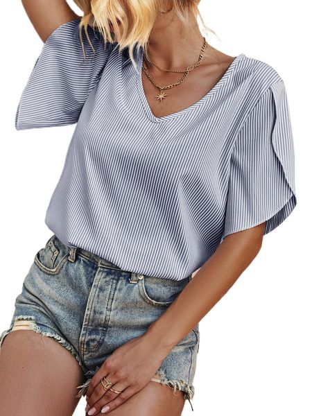 

vertical striped petal sleeve blouse n4if#, White