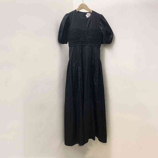 

casual dresses french minority spring and summer style bubble sleeve high waist pleated long skirt feminine slim temperament elegant dress f, Black;gray
