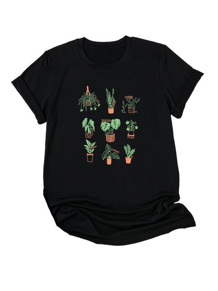 

plus plant & letter graphic tee c4cj#, Black