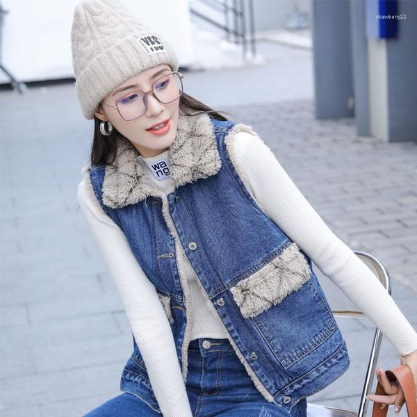 Gilet da donna Denim Cotton Women 'S Wholesale Casual Plaid Plush Vest Winter Cashmere Slim Fit Gilet 2022 Fashion Stra22