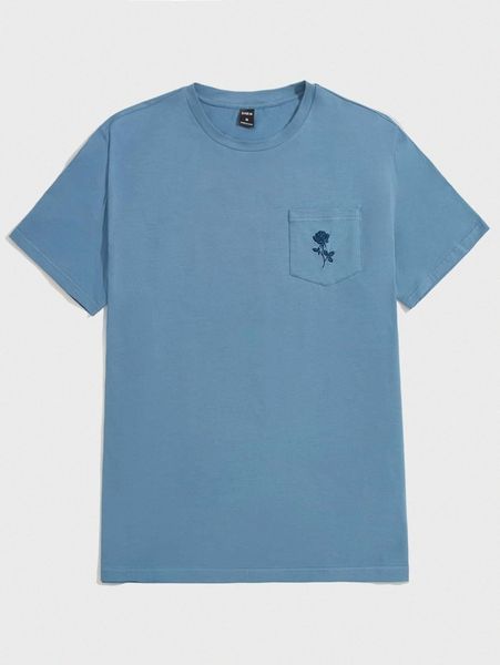 

men embroidery floral patch pocket tee v56f#, White;black