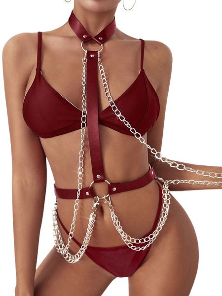 

ring linked lingerie set with thong e6hq#, Black;red
