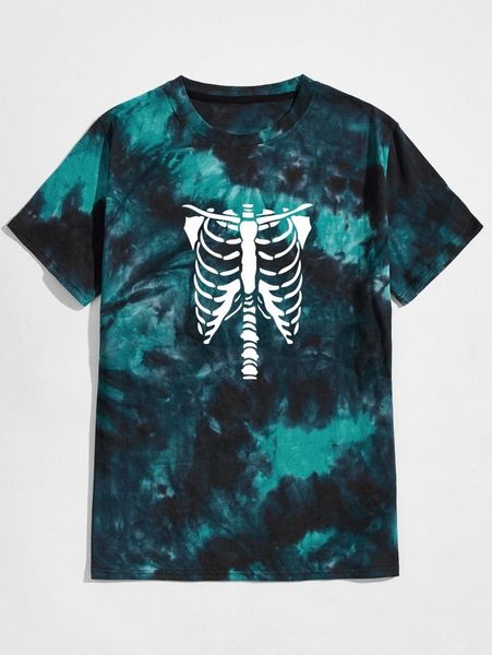 

romwe guys tie dye skeleton print tee 402g#, White;black