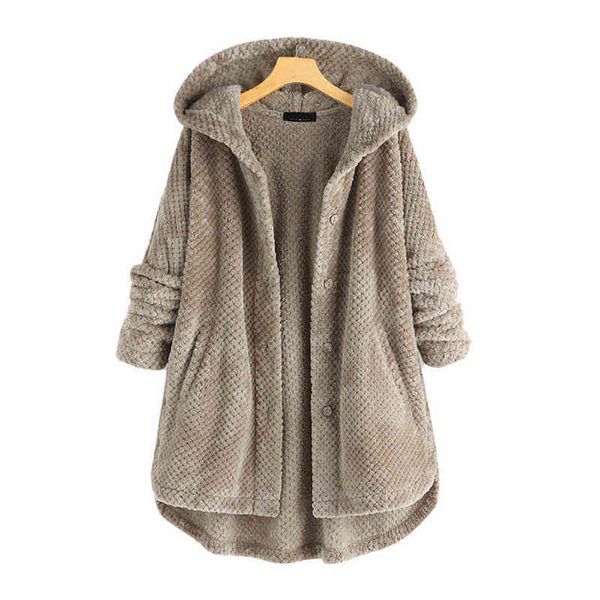 

women's new winter hooded double faced velvet sweater fashion medium length jacket for women l220714, Black;brown