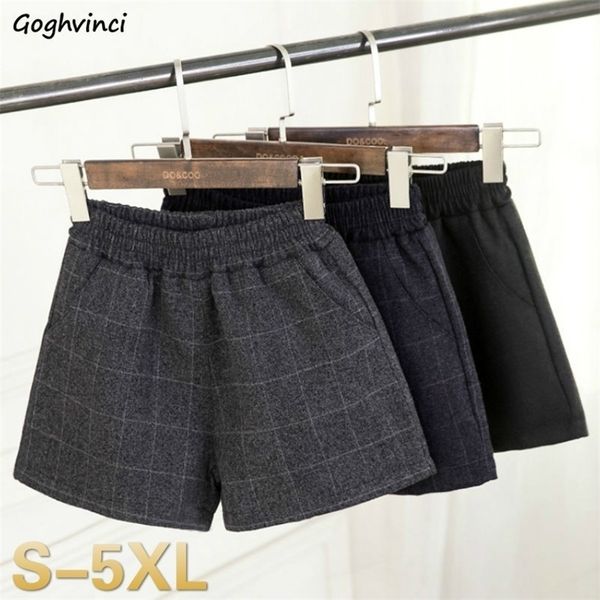 

short plus size 4xl elastic waist plaid pockets winter thicker fashion retro harajuku elegant korean style loose chic ins 220407, White;black