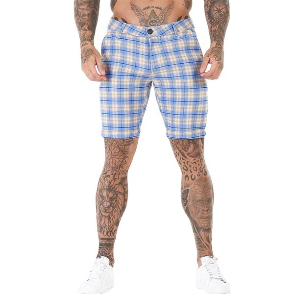 

gingtto mens summer board shorts male clothing plaid pattern style chino short pants slim fit arrivals 833 220620, White;black