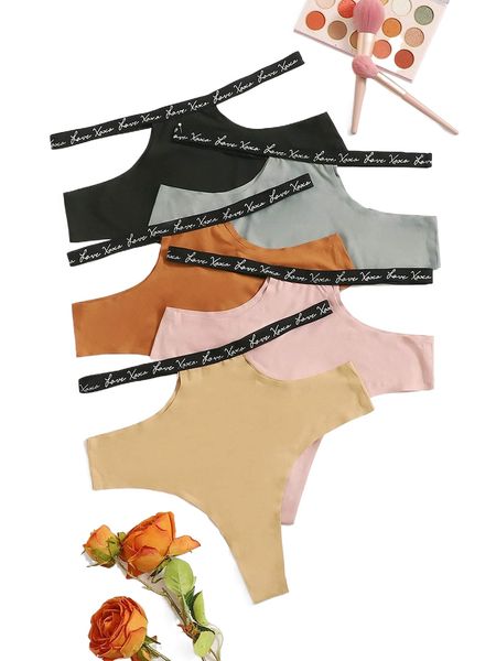 

plus 5pack letter tape cut-out panty d9hh#, Black;white