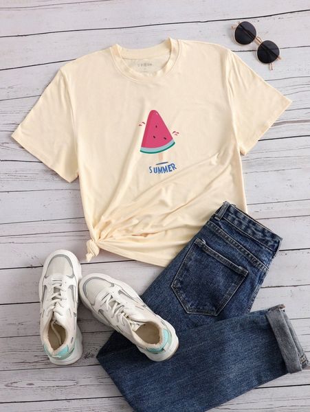 

watermelon and letter graphic tee q3k5#, White