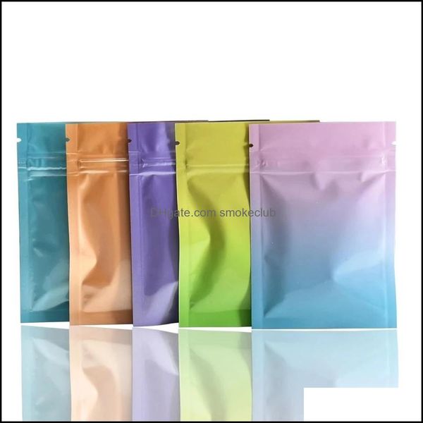 Contenitori per sublimazione 100Pcs Lucido Opaco Alluminio Mylar Foil Bag Zip Lock Self Seal Tear Notch Buste Piatte Per Alimenti Snack Tè Chicchi Di Caffè Dr