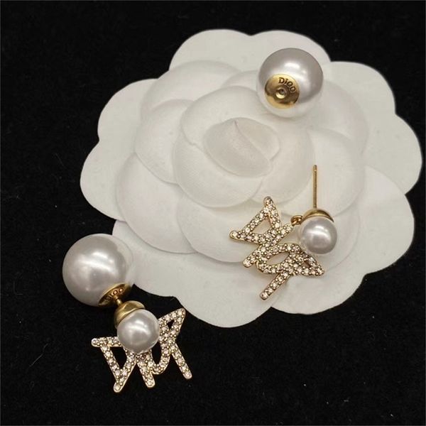 

ornament charm earring diamond inlaid letter pearl earrings simple light luxury temperament daily matching of female earrings, Golden